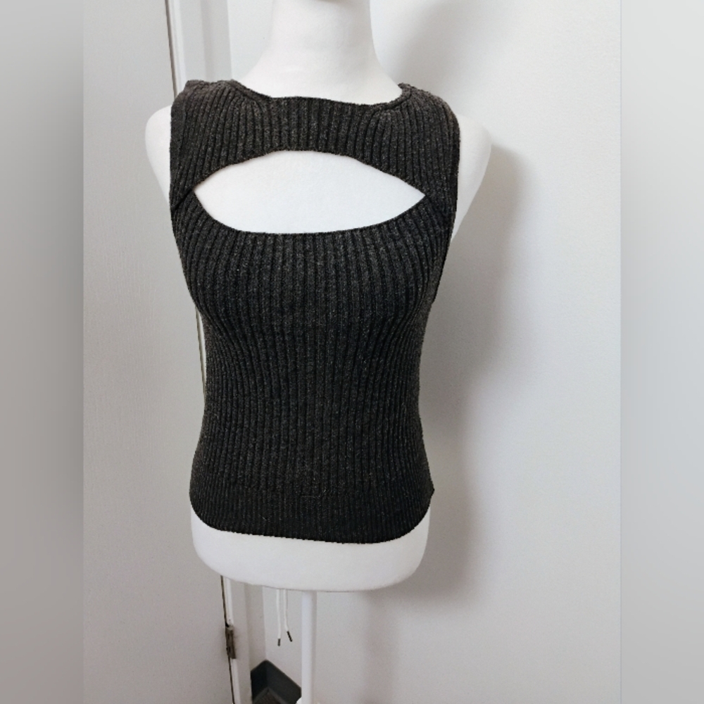Free People Gray Bayside Cutout Knit Sleeveless Top Sz S